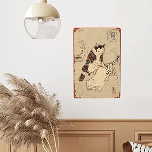 Japanese Samurai Cat Tattoo Wall Art Metal Tin Sign The Butchers Guide Decor Bar Pub Home Vintage 12 * 8 Inch #TOP6