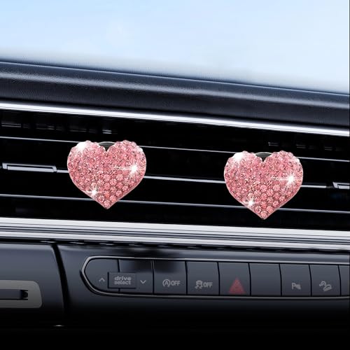 Image of Car Bling Air Vent Clips, 2 Pcs Bling Heart Charm Air Conditioning Outlet Clip, Crystal Rhinestone Accessories, Car Interior Decoration Cute Accessories for Women Girls (Pink, Vanilla)