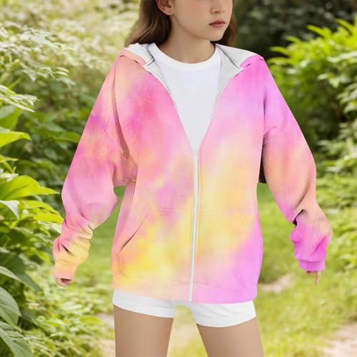 Girls Oversized Hoodies Tie Dye Zip Up Sweatshrits Loose Fit Casual Hooded Jacket with Pockets Fall Outwear Coat2