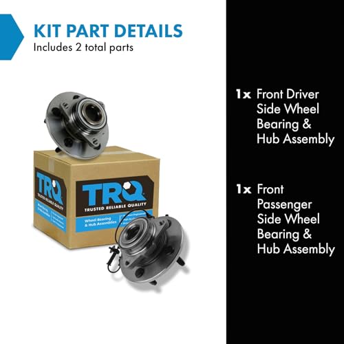 Image of TRQ Front Left and Right Wheel Bearing and Hub Assembly Set 2 Piece Compatible with 2006-2008 Dodge Ram 1500 Truck Driver Side Speed Sensor Rear Wheel ABS Brakes 5 Lug Wheels