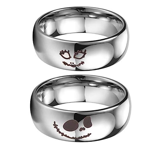 OIDIMS Fashion Matching Wedding Ring for Couple Stainless Steel Band Skellington Statement Jewelry Valentine's Day Anniversary Birthday Promise Gift for Lover2