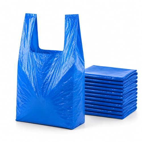 Image of Blue Heavy Duty Plastic Carrier Bags Pack of 100 – Size Jumbo 12x18x23 – Strong Vest Handle Shopping Bags | Multipurpose Retail, Grocery & Takeaway Packaging | Eco-Friendly 100% Recycled