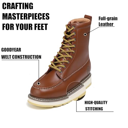 Men's Soft Toe SureTrack Waterproof Non-Slip oil Breathable Durable Wedge Outsole 8" Brown Work Boots2