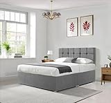 Divan Beds Deals King Size Bed Frame | Linen Fabric Grey 20 Inch Cube Headboard...
