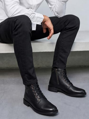 Image of Zoom Shoes Genuine Leather Formal Black Casual Boots for Men ZA-5200 | High ankle shoes with anti-slip technology and memory cushion insole | Lace-up boots for formal and casual footwear