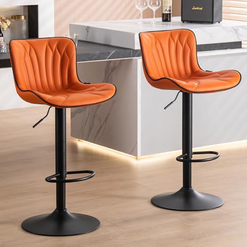 Kidol & Shellder Bar Stools Set of 2 Swivel Barstools Adjustable PU Leather Padded Wing Back Counter Stools, Burnt Orange, 3-5 Mins to Assemble, Loads 300lbs