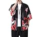 PRIJOUHE Men's Kimono Cardigan Jacket Japanese Style Flying Crane Seven Sleeves Open Front Coat