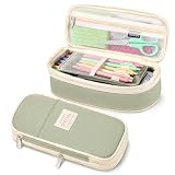 PUPTILY Pencil Case, Large Capacity Aesthetic Pencil Cases with Durable Zipper, Big Stationery Pencil Pouch for Women & Men, Adults Portable Storage Organizer Bag for College, Office, Travel (Green)
