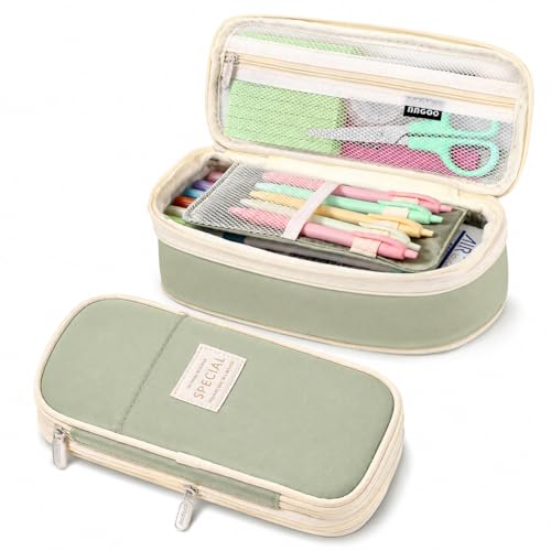Image of PUPTILY Pencil Case, Large Capacity Aesthetic Pencil Cases with Durable Zipper, Big Stationery Pencil Pouch for Women & Men, Adults Portable Storage Organizer Bag for College, Office, Travel (Green)