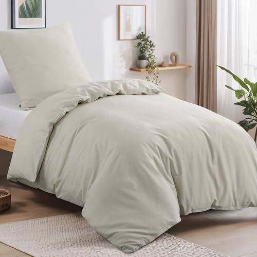 RUIKASI Bettwäsche 155x220 Baumwolle Beige - Baumwolle Bettwäsche-Sets 155x220cm 2teilig mit Reißverschluss, Baumwollbettwäsche Set Cotton… – Ansicht 2