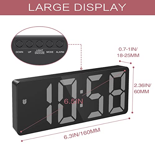 Loficoper Digital Alarm Clock For Bedroom, Led Alarm Clock With 6.5'' Large Display, Desk Alarm Clock For Teens, With Usb Port, Snooze, Work Day Mode, Black Case And White Digit #TOP1