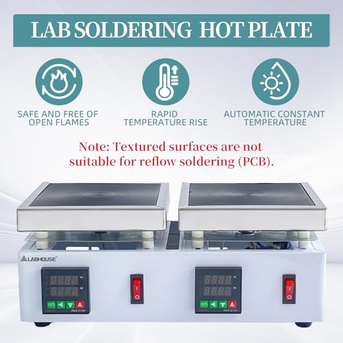 LABHOUSE Digital Cast Iron Lab Hot Plate 110V 2000W Microcomputer Electric Preheat Welder Hotplate Double Heating Stations Heater for Lab Use(120x120mm)*2