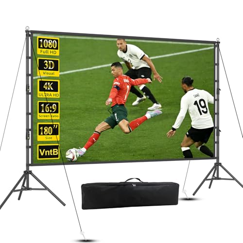 180 inch Projector Screen and Stand Outdoor Projection Screen 15 FT Large Portable Movie Screen Wrinkle-Free 16:9 Rear Front Foldable Washable with Carry Bag for Backyard Theater Movie Night 180inch