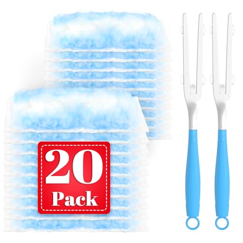 Duster Refills Compatible with Swiffer Heavy Duty Duster Refill,20 Pack Dusters & 2 Handles for Swiffer Kit,Dusters for Cleaning Car Electronics Furniture Blinds,Ceiling Fan Cleaner