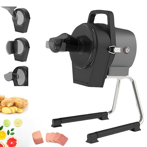 Cortadora EléCtrica De Verduras con 3 Puertos De AlimentacióN Y 3 Trituradoras, Grosor Ajustable De 1 A 5 Mm, 50 Kg/30 Minutos, Ideal para Cortes Rectos, Biselados O Triturados