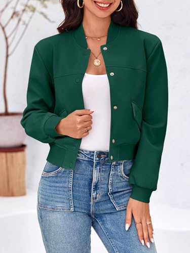 Image of Tankaneo Womens Cropped Bomber Jackets Casual Button Down Long Sleeve Stand Collar Varsity Shacket Coats