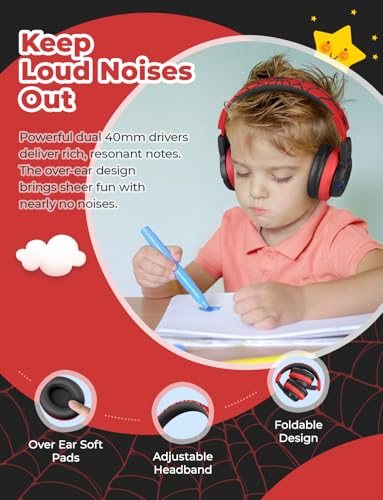 Image of iClever Bluetooth Headphones with Mic, Headphones for Kids with 74 /85 /94dB Volume Limited Over The Ear Headset (Black /Red)