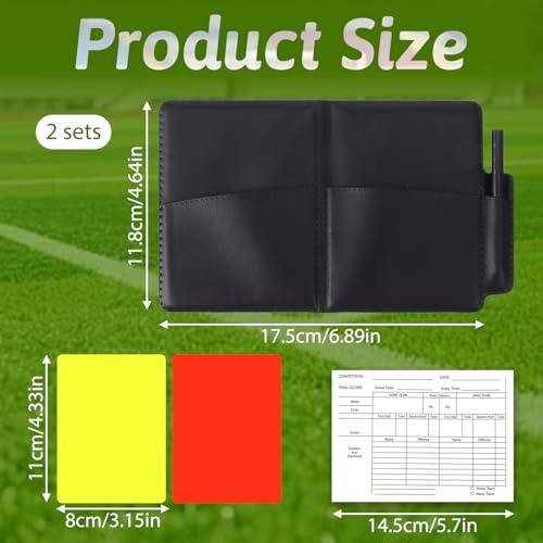 TIESOME 2 Sets Soccer Referee Cards, Red and Yellow Cards with Leather Case, Recording Papers & Pen, Referee Accessories Kit for Volleyball, Football, Baseball, Rugby, Ideal Coaches Equipment