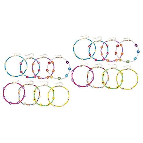 Pulseras y tobilleras de cuentas coloridas resistentes con flores para chicas