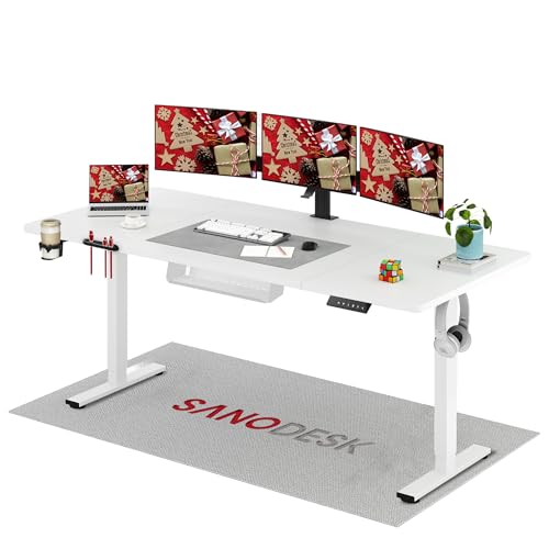 SANODESK Höhenverstellbarer Schreibtisch 200×80 cm – XXL Standing Desk mit 70 kg Tragkraft, Anti-Kollisions-Schutz & vielseitigem Zubehör, ideal für Teamarbeit oder Studio(Weiß)
