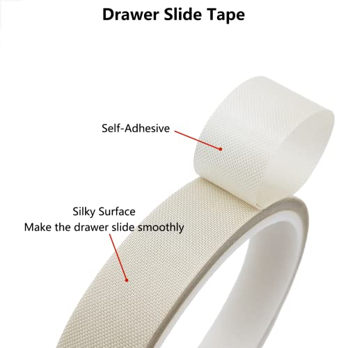 Topiverse Drawer Slide Tape, Low Friction Tape, Silky Surface, Abrasion Resistant Glide Tape, Drag & Noise & Squeak Reduction, Apply to Wooden-Drawer Furniture Curtain Cabinet, 0.50\'\' x 33\', 5 mils