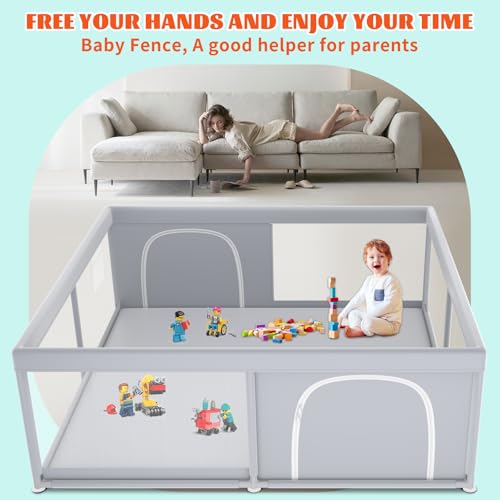 Image of XVISHX Baby Playpen, 79''x79'' Extra Large Playpen for Babies and Toddlers, Baby Fence Play Pen for Indoor & Outdoor, with Soft Breathable Mesh Grey