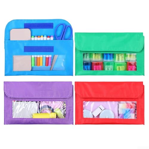 Rehoetom Lot de 4 pochettes de rangement magnétiques colorées avec avant en PVC et aimant puissant à l'arrière pour organiser sur réfrigérateur, tableau blanc ou armoire en métal