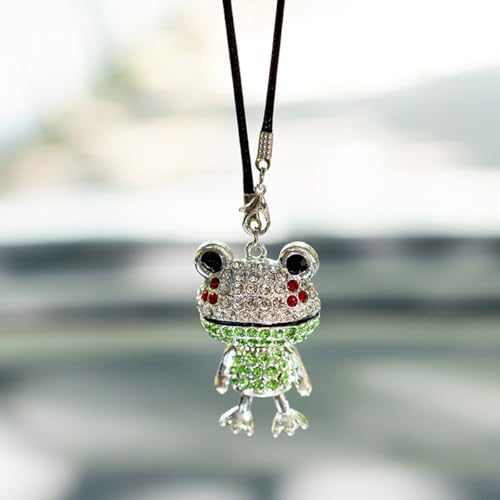 Bling Frog Diamond Car Hanging Ornaments, Crystal Rhinestone Frog Rear View Mirror Pendant Charm (Green)