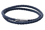 Tateossian Double Wrap POP Rigato Leather Bracelet with Sterling Silver Clasp - Navy, Medium 39cm