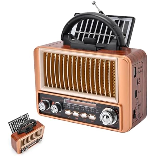 Przenośne radio solarne w stylu retro, małe z Bluetooth, AM/FM/SW, głośnik Bluetooth, małe radio vintage, radio kuchenne, obsługuje funkcję USB/TF/AUX, na wędrówki, kemping, do sypialni, biura