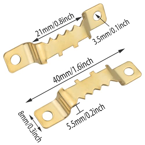 Image of 20PCS Backsplash Serrated Hanging Clip 40 Screws Picture Frame Metal Serrated Hanging Clip Bow Straight Hanging Serrated for Hanging Heavy Canvas Photographs Clocks Artwork Wooden Frames