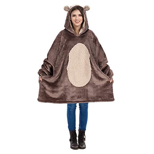 Catalonia Bear Oversized Hoodie Blanket Sweatshirt,Super Soft Warm Comfortable Sherpa Giant Pullover