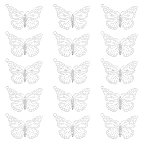 UNICRAFTALE 60Pcs 19mm Long 304 Stainless Steel Butterfly Charms Etched Metal Embellishments Butterfly Pendants Mini Butterfly Charms Necklace Bracelet Charms for DIY Earring Jewelry Making Hole 1.2mm