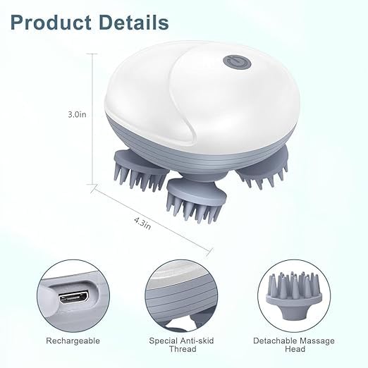 Image of Scalp Massager Electric Head,Scalp Massager Waterproof Multi-Mode Rechargeable Cordless, Soft Silicone & Full-Body Use, 3 Speed Modes, Head Scratcher Massager for Hair Growth,Electric White