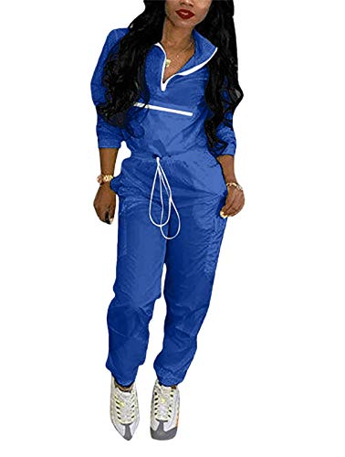 EOSIEDUR Women 2 Piece Outfits Tracksuit Jumpsuits Lightweight Windbreaker Pullover Jacket Crop Top Pants Set, XX-Large 14-16, Blue
