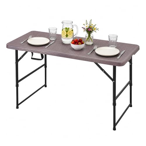 Floordirekt- Gartentisch Klappbar Kunststoff 120x60 cm - Buffettisch mit Tragegriff - Klapptisch für Garten Terrasse und Balkon - Campingtisch 6 Personen (Saga)