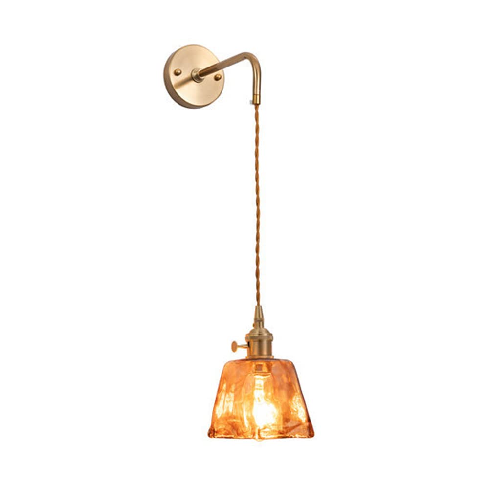 Olskfuh D Wall Lamp, V-Intage 1-Light Brass Wall Sconce With Amber Glass Lampshade Gol Industrial Wall Light Fixture All Copper Bathroom Vanity Lighting Indoor Wall Lamp,Indoor Wa,