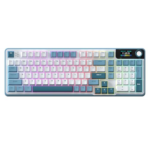Image of Rosewill Neon S96 Wireless Mechanical Gaming Keyboard, 98-Key Layout w /Volume Knob, Bluetooth / 2.4GHz / USB-C, Hot-Swappable Red Switches, RGB Backlit, 3750mAh Battery, Windows & macOS, White