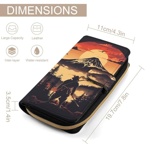 Japanese Samurai Forest Leather Wallets,Long Wallet Purse,Slim Thin Leather Bifold Card Holder Wallet,Adjustable Buckle,Multi Cards Case,Large Capacity2