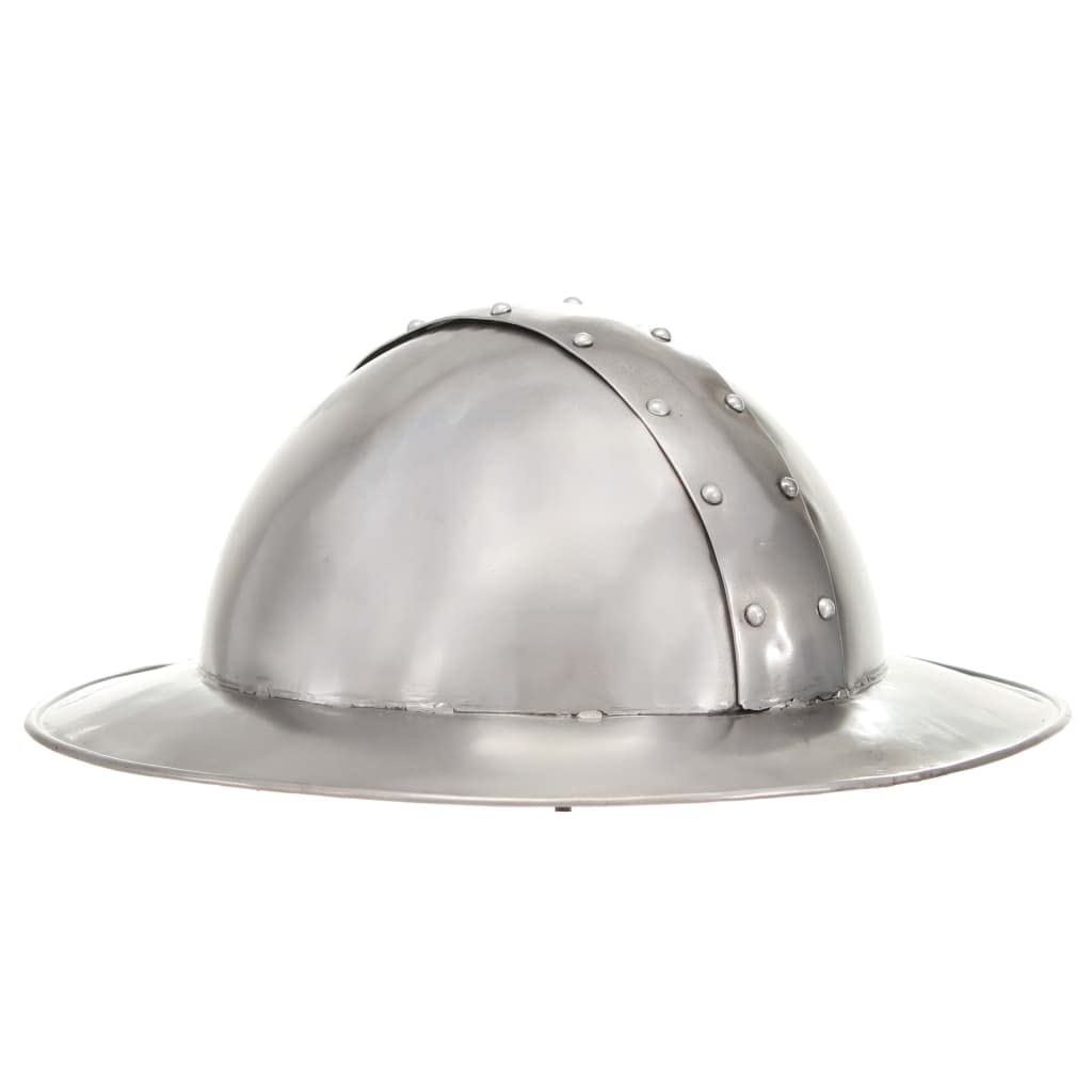 Réplica antigua de casco de caballero medieval LARP acero plateado, color del artículo: plateado