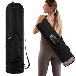 Vueinrg Funda Esterilla Yoga con Compartimento Húmedo,Bolsa Esterilla Yoga Oxford Impermeable Inferior Independiente Bolsillo Lateral con Cremallera y Bolsillo con Cordón (+ 1 Par Calcetines de Yoga)