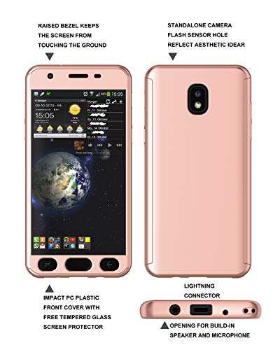 Njjex Case For Samsung Galaxy J3 2018/J3 Eclipse 2/J3 Orbit/J3 Achieve/Express Prim 3/Amp Prim 3/J3V/J3 Aura/J3 Star W/[Tempered Glass Screen Protector], [N360] Full Body Slim Phone Cover [Rosegold] #TOP1