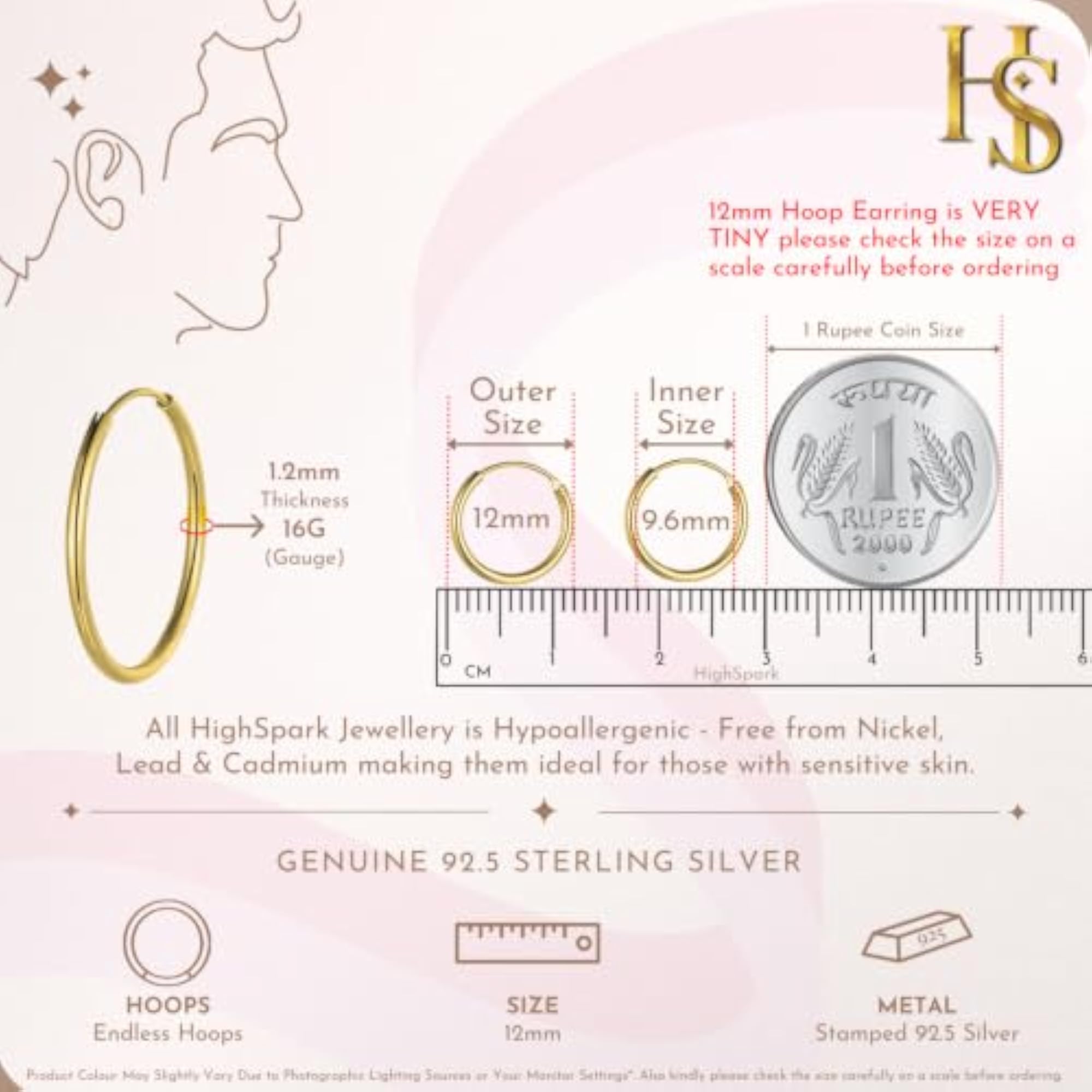 Women's 925 Sterling Silver Classic Round Hoop Earring