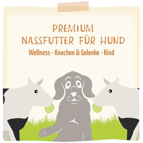 MjAMjAM - Premium Nassfutter für Hunde - Wellness - Knochen & Gelenke - Rind, 6er Pack (6x200g), getreidefrei