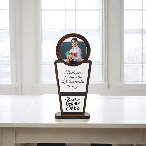 GKD Best Teacher Personalized Wooden Trophy – Custom Photo Printe...