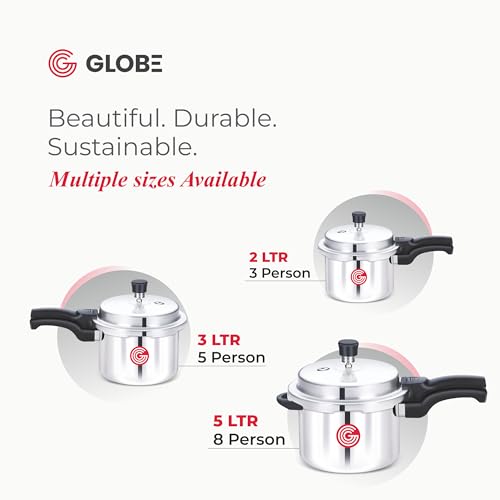 Image of Globe Meta Cook 2 Litre Aluminium Outer Lid Induction Base Pressure Cooker (Silver) | BIS & ISI Certified | 6 Years Warranty