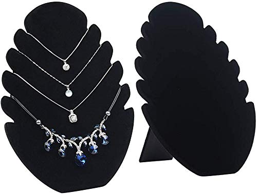 JUNSHUO Lot de 2 Présentoir Bijoux Flamme en Velours Noir, Affichage de Bijoux, Collier Stand d'Organisateur, Support de Pendentif avec 5 Encoches pour Colliers, Bracelets, 8 x 11 x 0.6 Pouces Cover