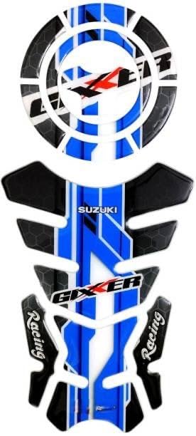 Image of 3D Bike Tank Pad Sticker Compatible with Gixxer, Blue and Black Protective Decal with Fuel Cap Cover (B)