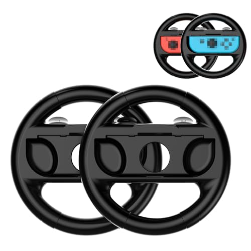 PEAKGEAR 2 Pack Steering Wheels Compatible with Nintendo Switch & Switch OLED,Racing Wheel Controller Accessories for Mario Kart 8 Deluxe,Ergonomic Joy-Con Grip,Black