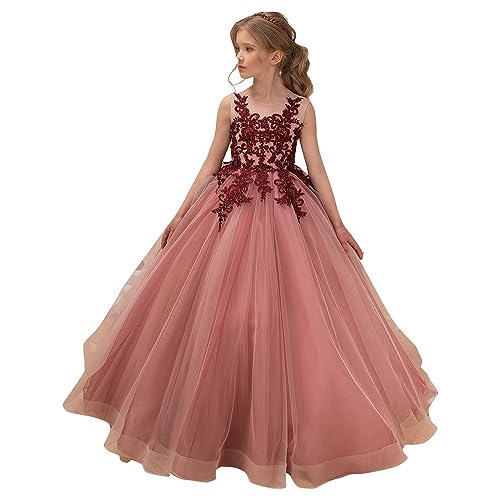 PLwedding Flower Girl Dress Kids Lace Applique Pageant Ball Gown